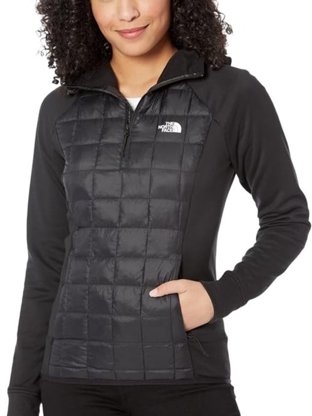 North Face ThermoBall Eco Hybrid 1/4 Zip Black Hooded Jacket Women's Size XS